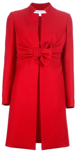 Valentino Bow Coat in Red - Lyst