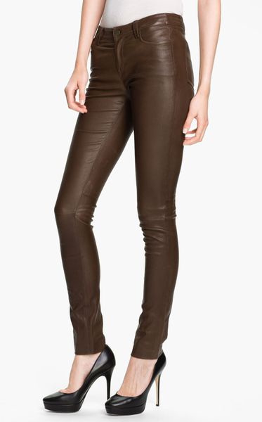 brown leather skinny pants