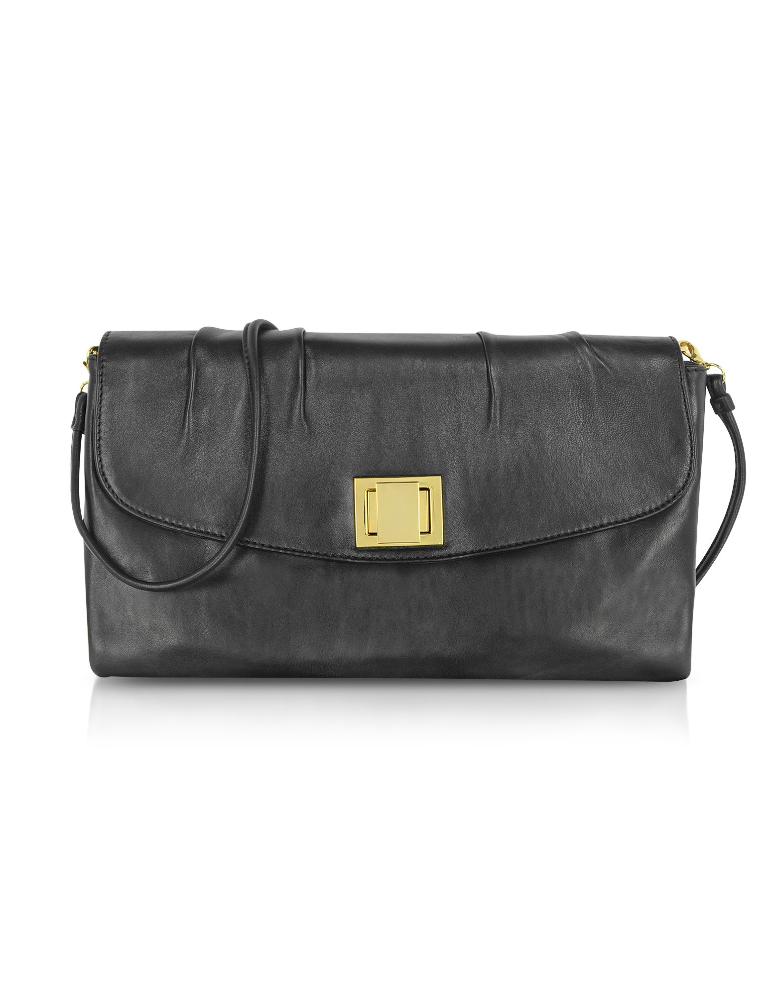 Badgley Mischka Brigitta Smooth Black Leather Clutch Shoulder Bag in