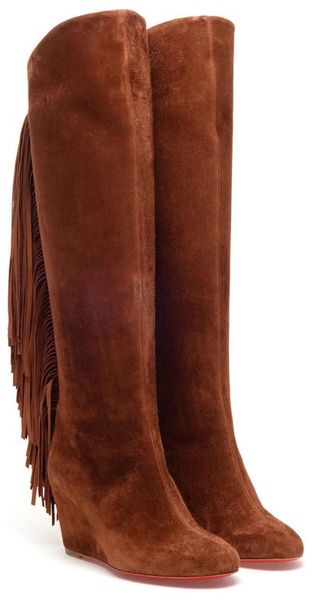 Christian Louboutin Pouliche Tan Suede Wedge Boots - Lyst