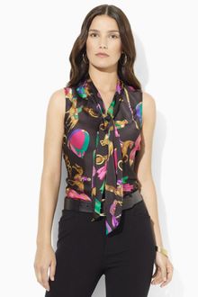 Lauren by Ralph Lauren Myers Sleeveless Printed Silk Blouse - Lyst