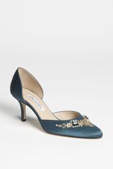 Oscar de la Renta Binato Beaded Satin Dorsay Pump