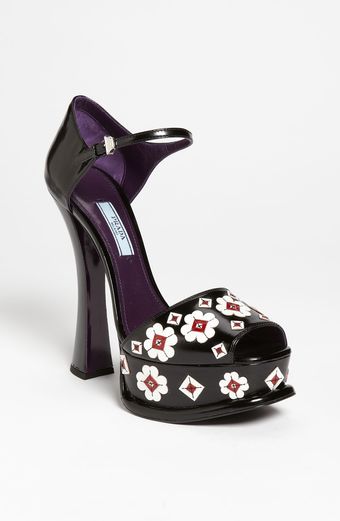 Prada Flower Appliqué Sandal - Lyst