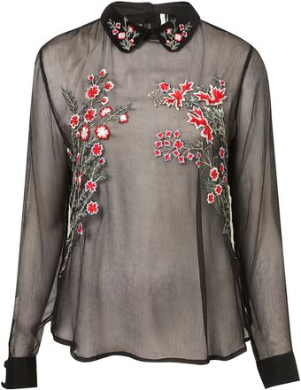 Topshop Premium Velvet Collar Blouse - Lyst