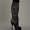 Yves Saint Laurent Textured Knee Length Boot in Black - Lyst