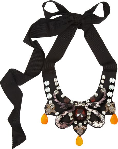 Lanvin Embellished Bib Necklace in Black (multicolored) - Lyst