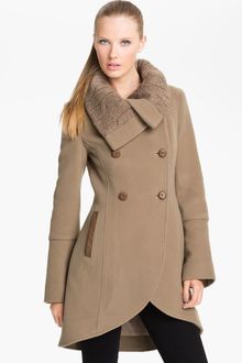 Mackage Knit Leather Trim Double Breasted Coat - Lyst