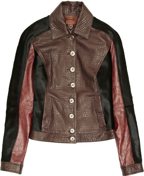 Missoni Paneled Leather and Calf Hair Jacket in Red (burgundy) - Lyst
