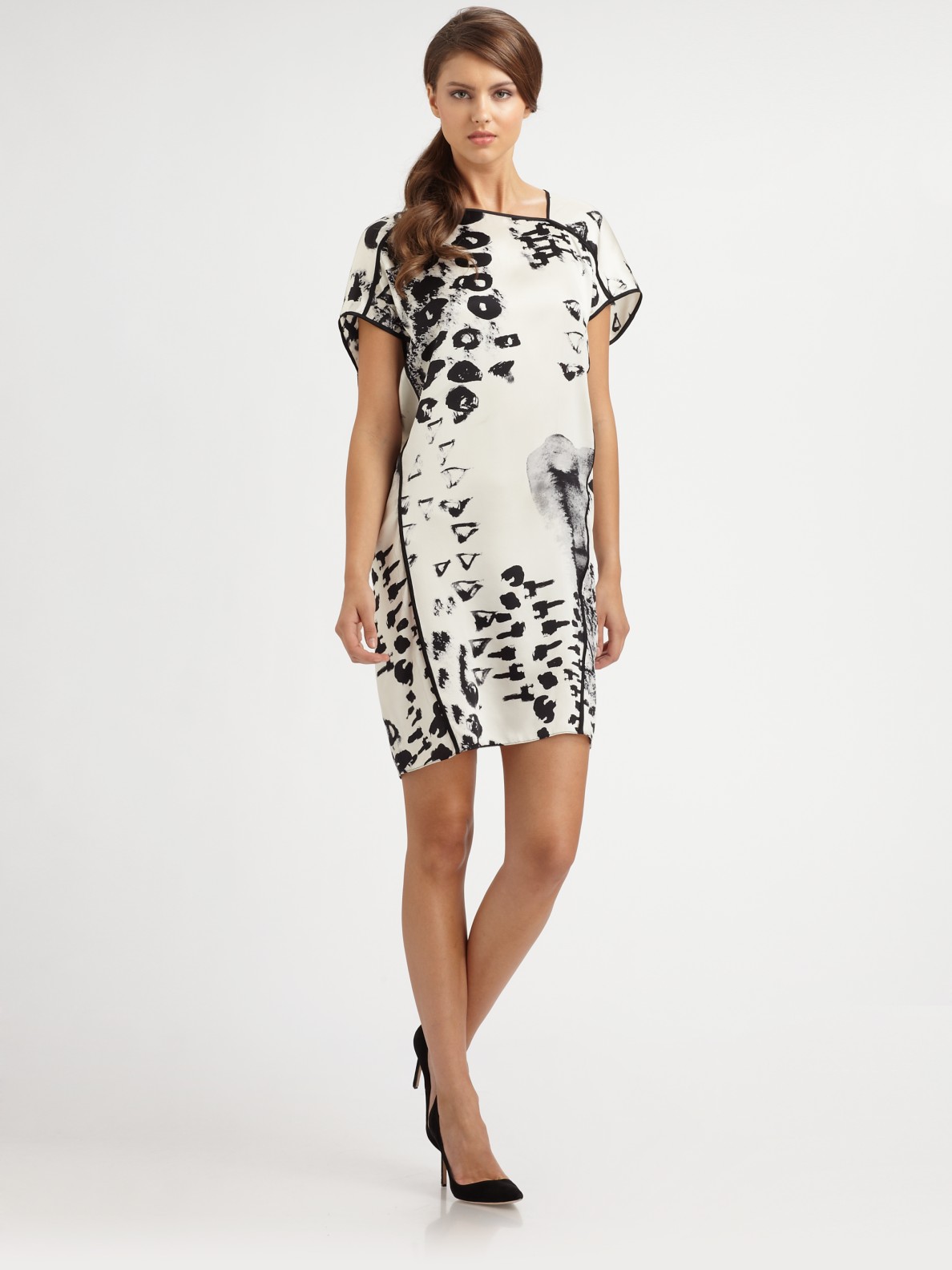 Josie Natori Silk Printed Dress in White Lyst