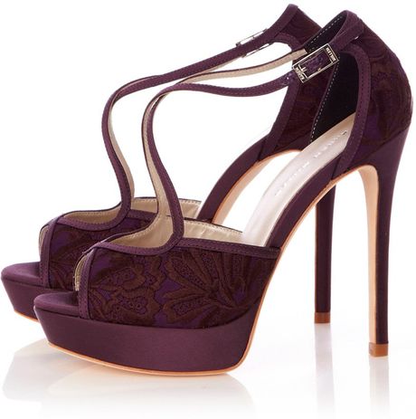 Karen Millen Lace Sandal in Brown (aubergine) - Lyst