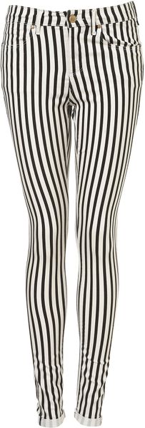 Moto Stripe Leigh Jeans in White (black/white) - Lyst