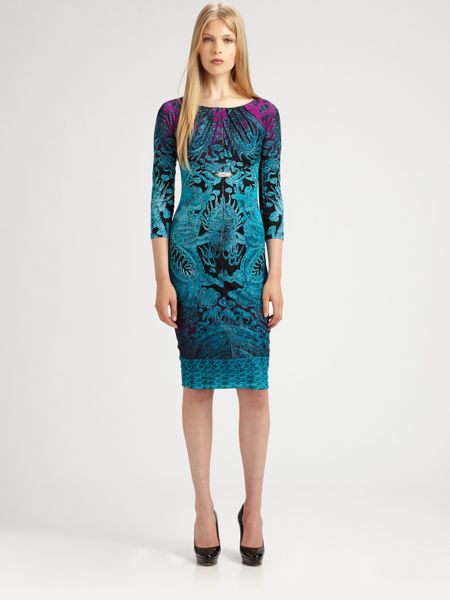 Roberto Cavalli Printed Jersey Dress in Blue (turquoise) - Lyst