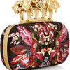 Alexander Mcqueen Unicorn Skull Embroidered Satin Box Clutch in Black - Lyst