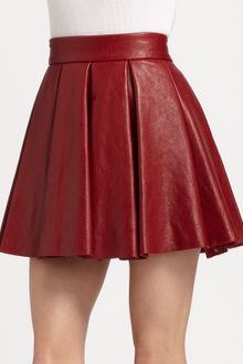 Alice + Olivia Box Pleat Leather Skirt - Lyst