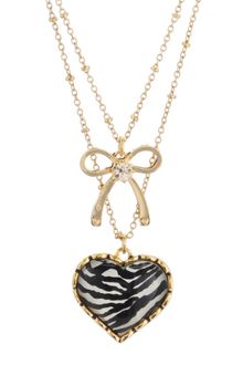Betsey Johnson Zebra Crystal Heart Double Row Necklace - Lyst