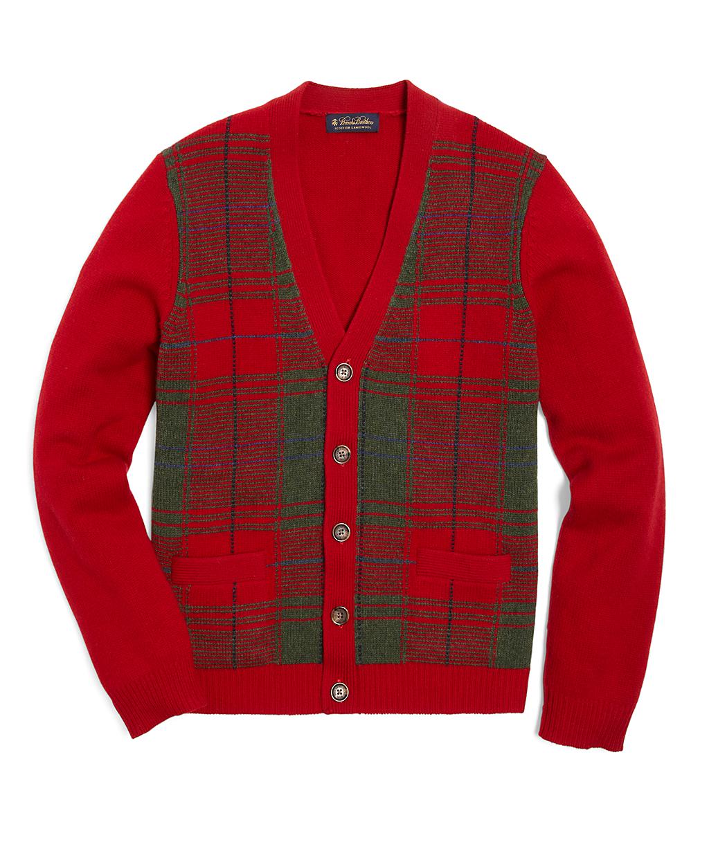 Brooks Brothers Wool Plaid Tartan Cardigan in Red for Men | Lyst