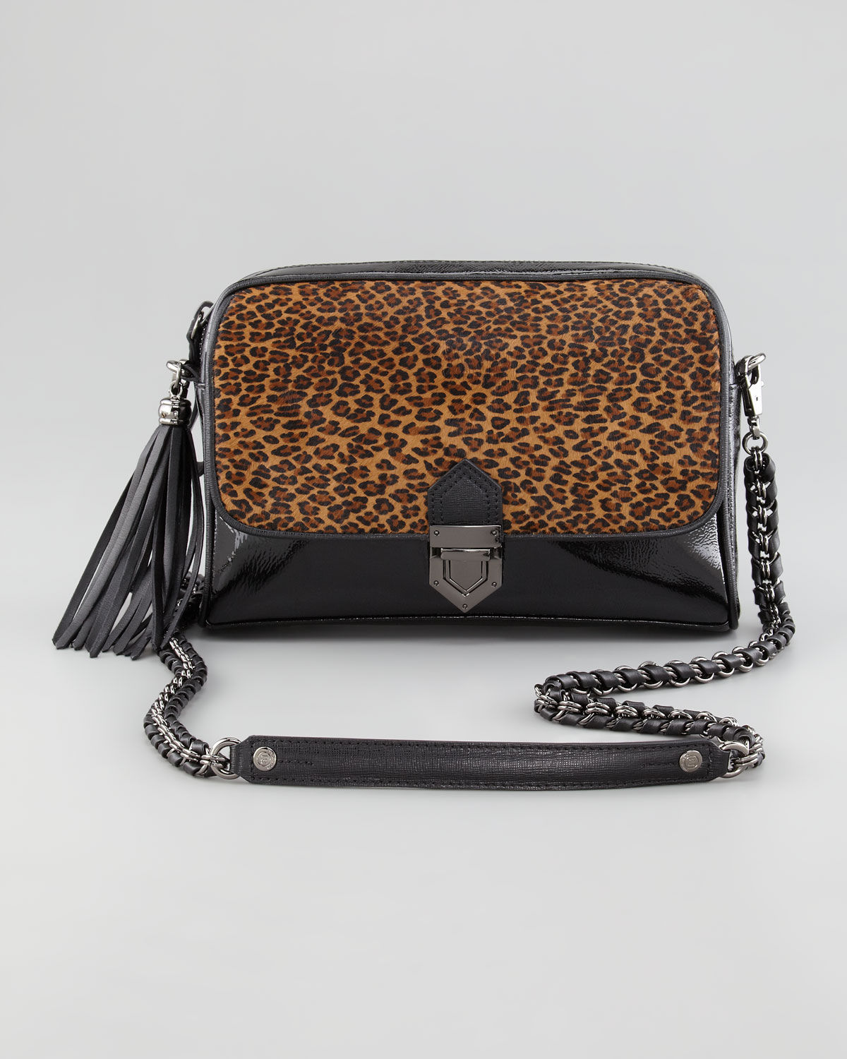 Eric Javits Leopard Calf Hair Zip Shoulder Bag in Black (leopard black