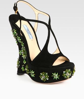 Prada Jeweled Suede Sandals - Lyst