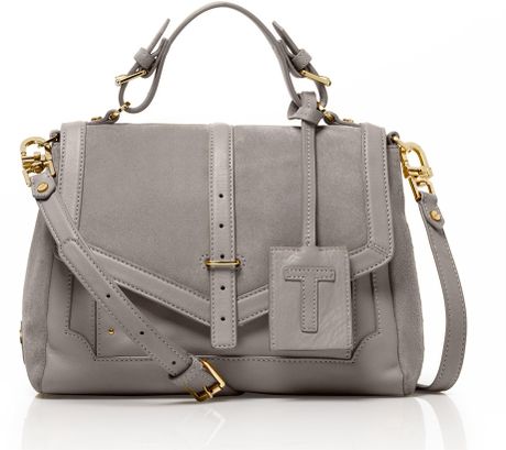 Tory Burch Suede and Leather Medium 797 Satchel in Gray (grey) - Lyst