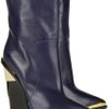 Versace Metal Trimmed Leather Mid Calf Boots in Blue (navy) - Lyst