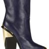 Versace Metal Trimmed Leather Mid Calf Boots in Blue (navy) - Lyst