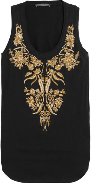 Alexander McQueen Embroidered Cotton Tank - Lyst