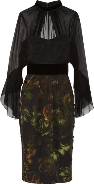 Gucci Silk chiffon and Printed Silk Dress in Brown (brandy) - Lyst