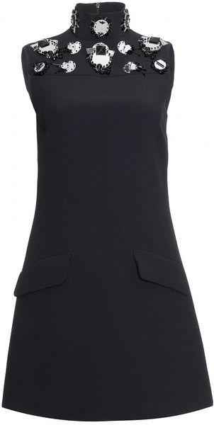 Miu Miu Crepe Dress with Mirrored Appliqué in Black - Lyst