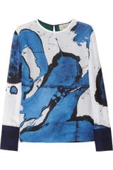 Preen Swoosh Printed Silk and Wool Top