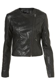 Topshop Snake Collarless Biker Jacket - Lyst