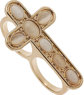 Topshop Catseye Cross Two Finger Ring - Lyst