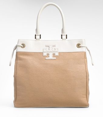 Tory Burch Straw Tall Stacked Logo Tote - Lyst