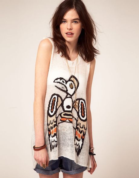 Wildfox White Label Alamo Intarsia Sleeveless Jumper in White (cleanwhite) - Lyst