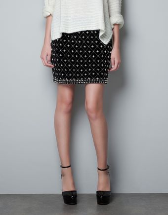 Zara Embroidered Fantasy Skirt - Lyst