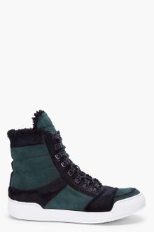 Balmain Dark Green Suede and Calfhair High Top Sneakers - Lyst