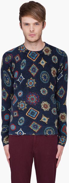Kenzo Navy Geometric Print Sweater - Lyst