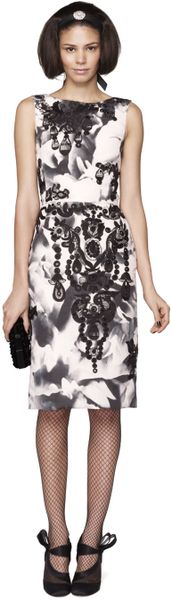 Oscar De La Renta Bijoux Sleeveless Embroidered Dress in White (black) - Lyst