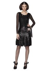 Oscar de la Renta Georgette Embroidered Paillette Dress