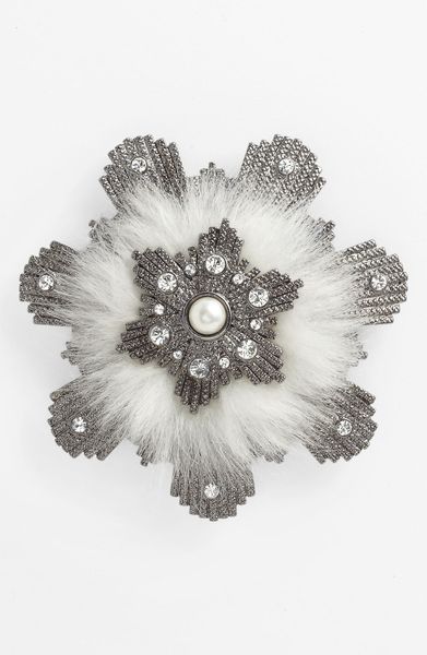 Givenchy Femme Faux Fur Brooch in White (white fur/ hematite) - Lyst
