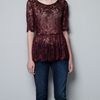 Zara Peplum Lace Top in Purple (dark maroon) - Lyst