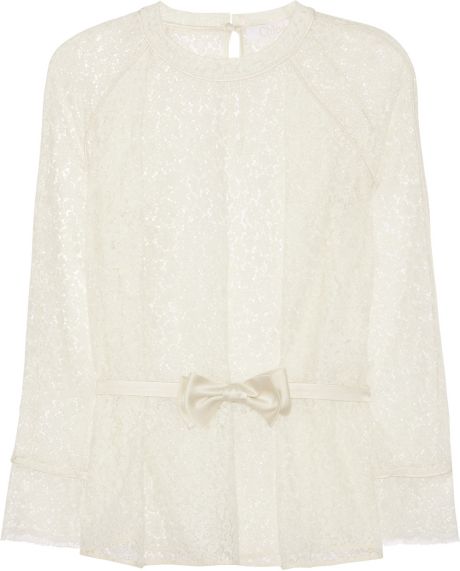 Chloé Belted Lace Blouse in White - Lyst