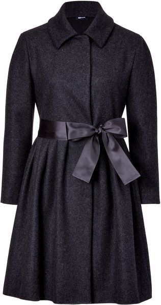 Jil Sander Navy Anthracite Three Quarter Wool Blend Coat with Satin Belt - Lyst