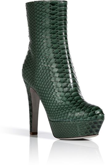 Sergio Rossi Fur Green Bicolor Python Half Boots - Lyst