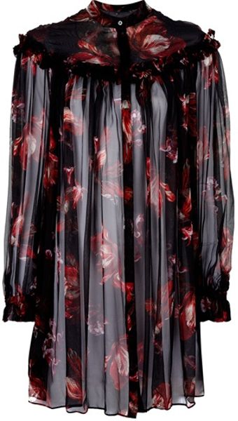 Alexander Mcqueen Sheer Silk Blouse in Floral (black) - Lyst