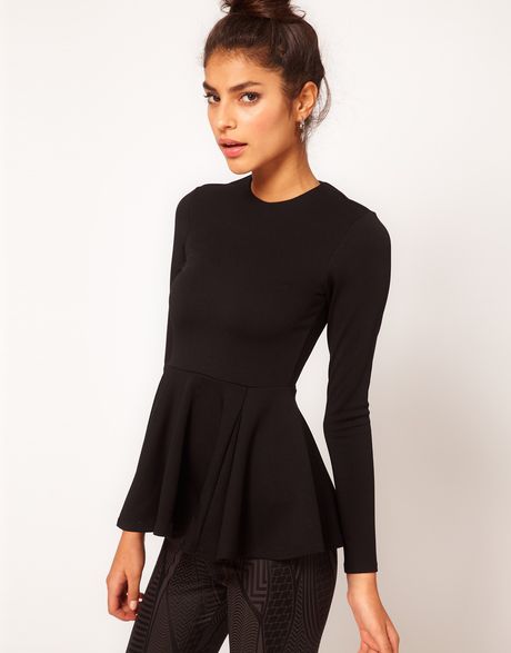 Asos Collection  Top with Peplum in Bonded Fabric in Black - Lyst