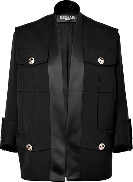 Balmain Black 34 Sleeve Woolblend Open Jacket in Black - Lyst