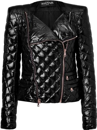 Balmain Black Quilted Down Jacket - Lyst