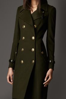 Burberry Leather Detail Wool Trench Coat - Lyst