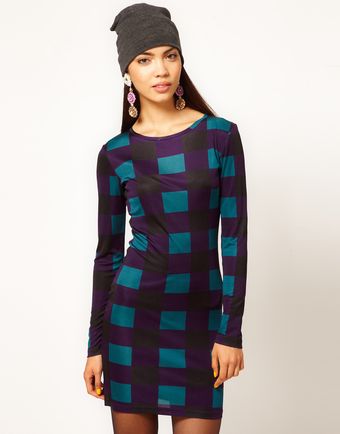 Danielle Scutt Long Sleeve Silk Jersey Dress in Check Print - Lyst
