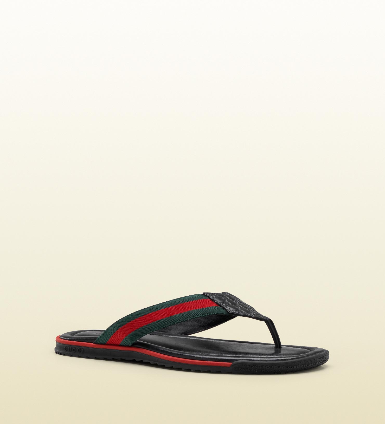 gucci web & leather thong sandals